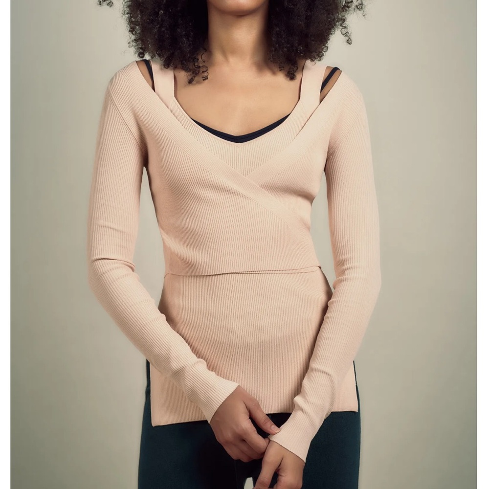 Live The Process Wrap-Front Long Sleeve Top in Blush Ballet Pink